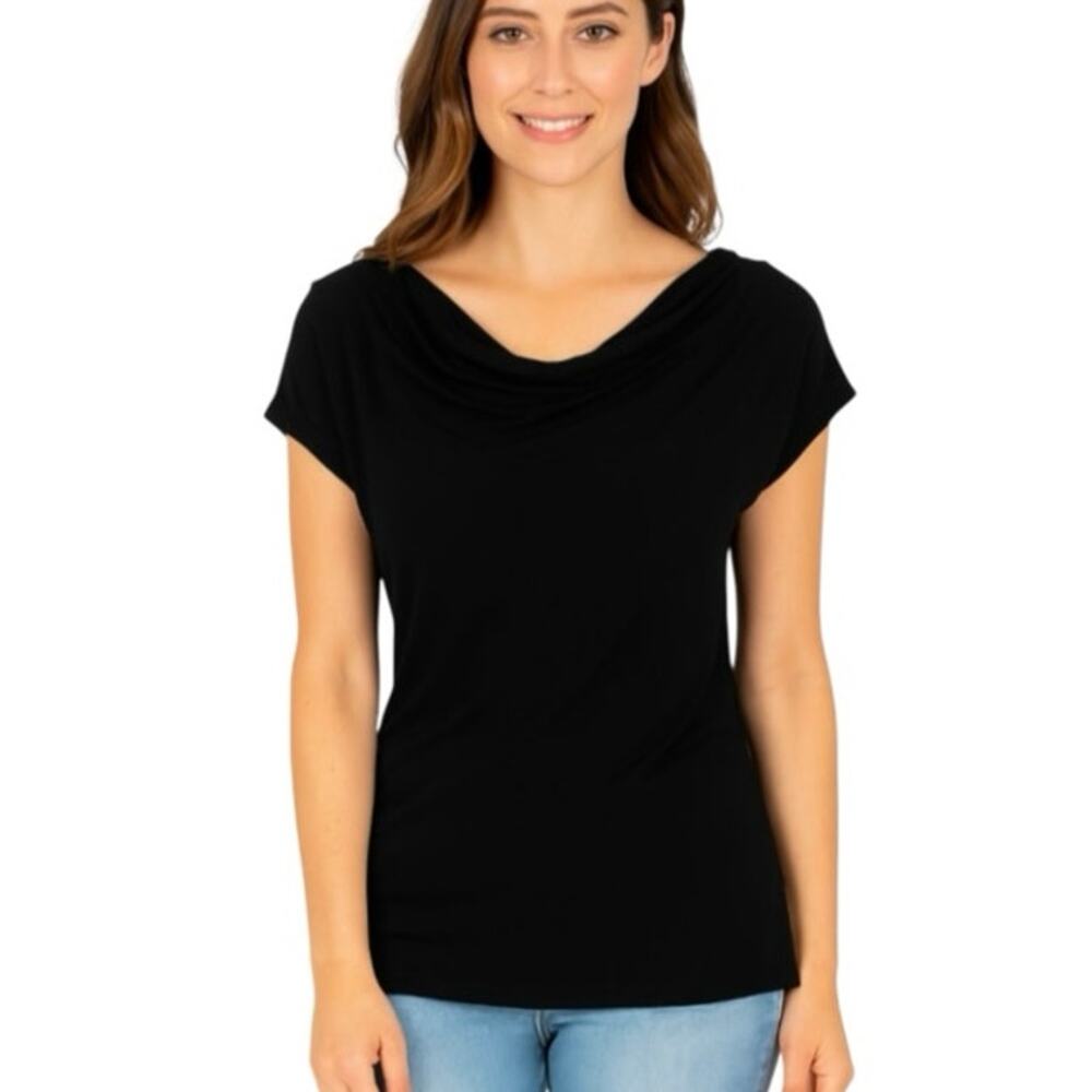 San Francisco City Lights Soft Drape Neck Tee T-Shirt in Black Size Medium NEW